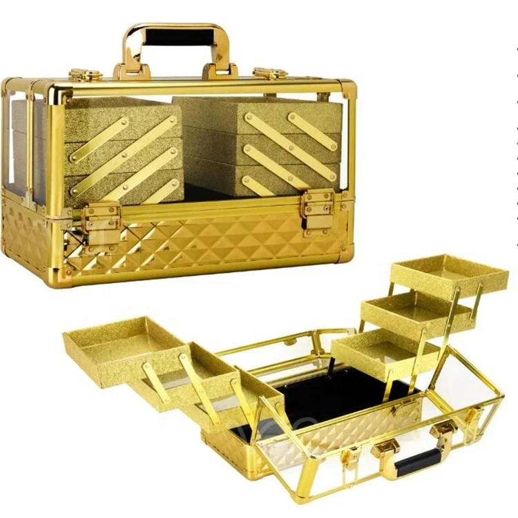 

Transparent acrylic professional portable double open heel makeup box