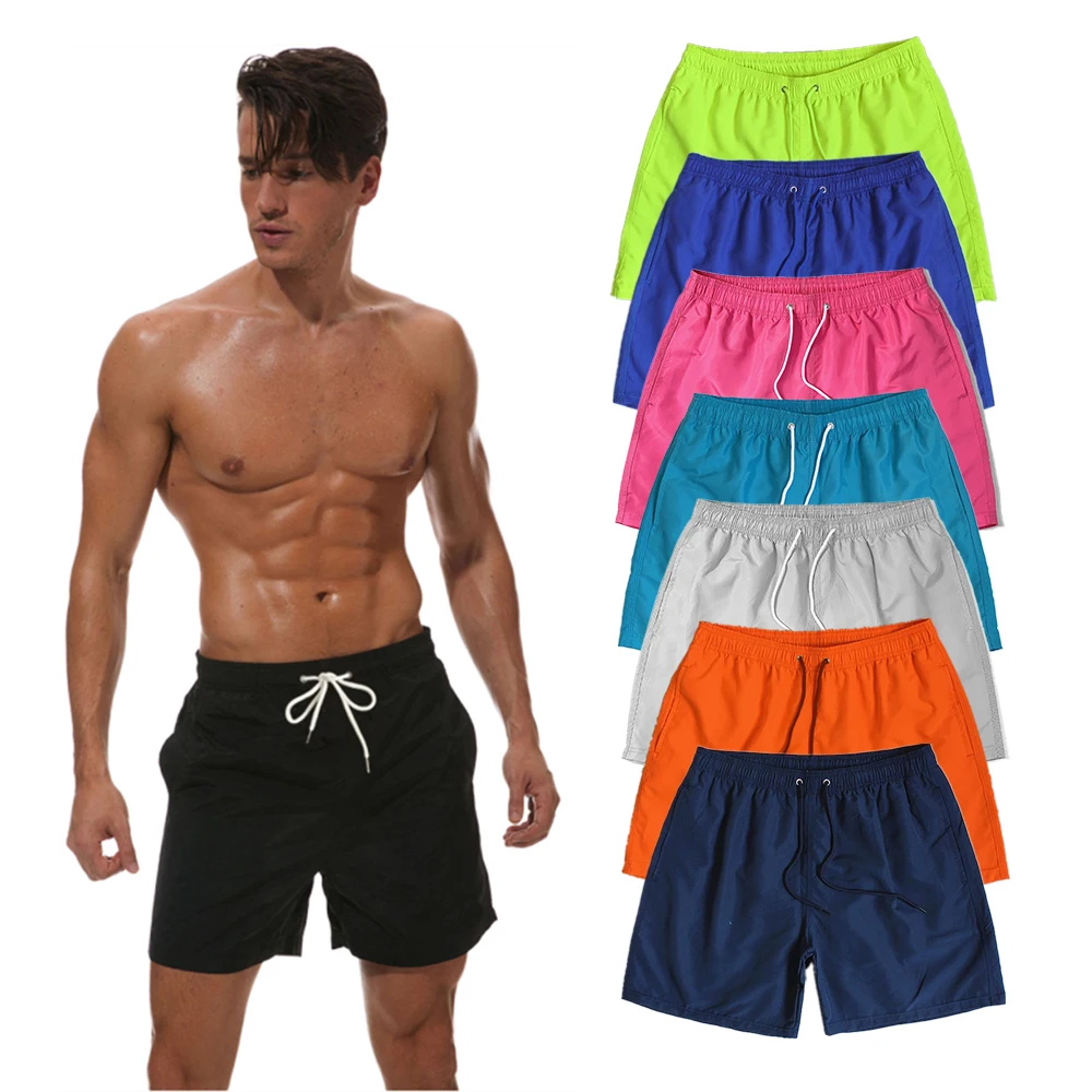 

Customized Logo 14 colors Solid Plain Blue Mens Swim Trunks Quick Dry Outdoor Slim Beach Shorts 5" Boardshorts Swimwear Men, 14 colors as picture shown, can custom colors