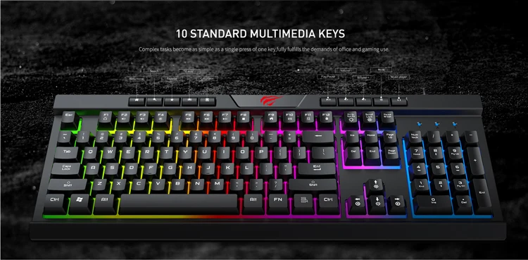 Havit Kb500l 114keys Multi Function Pc Rainbow Usb Wired Membrane Gamer ...