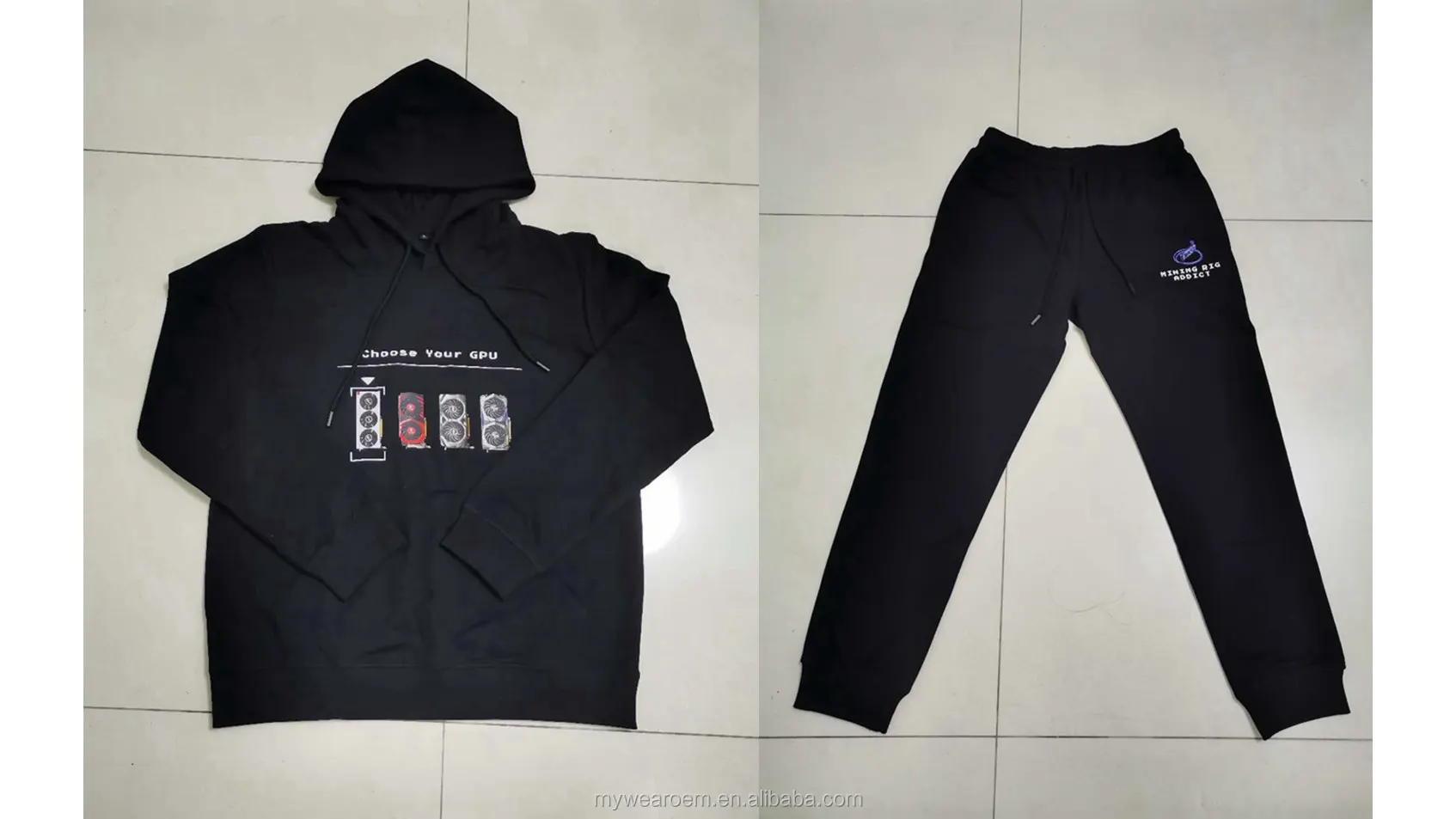 Custom Mens Sweatpants And Hoodie Set Black Mens Sweatsuit Hoodie Sets