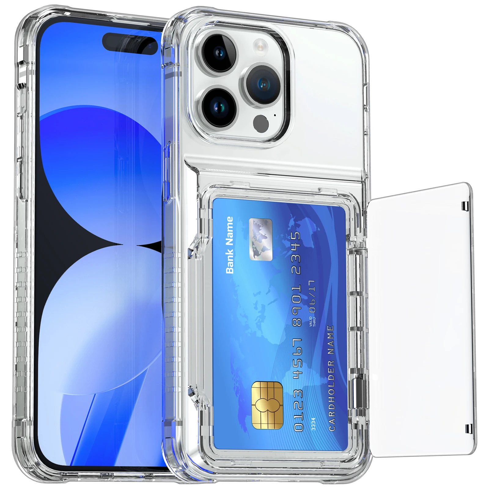 

New Luxury Clear Transparent Shockproof Anti-drop Card Slot Phone Case For iPhone 14 Pro Max 15 Plus Pro Max Anti-Yellow Case