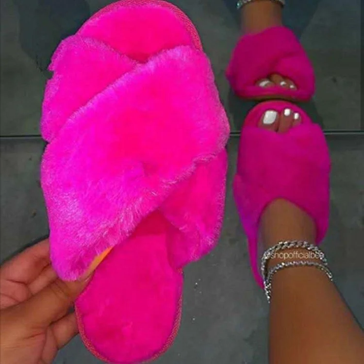 

Fashion furry slides furry slippers for women, 6 colors
