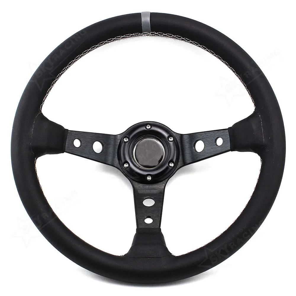 Modern Design 6 Holes Black Perforated Steering Wheel,Smooth Leather