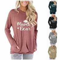 

Casual Front Pocket T shirt Mama Bear Casual Tops Long Sleeve Tees