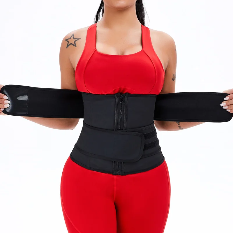 

Miket Women Shaper Double Belts Plus Size Waist Trainer Latex Sweat Double Straps Waist Trainer, Black