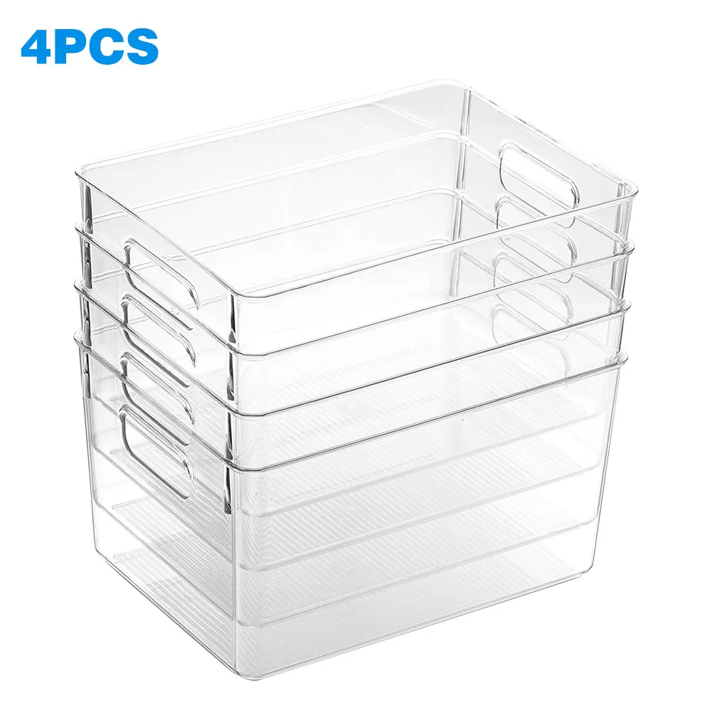 

4PCS Refrigerator Storage Box Lightweight Clear Pantry Organizer Bin