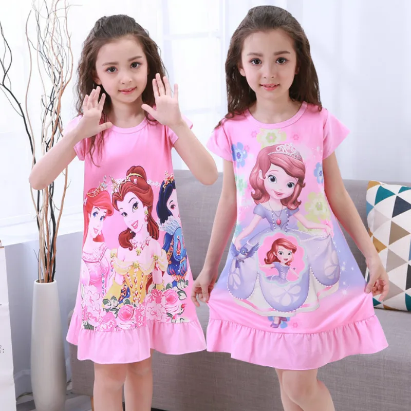 

Girls Dress Nightdress Clothes Summer 2021 New Cartoon Nightgown Children Clothing Short Sleeved Pajamas Dress Kids Homewear