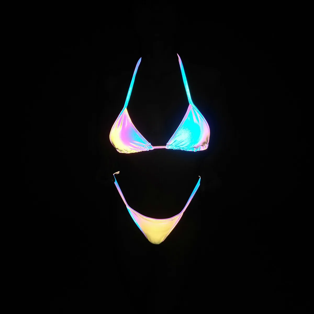 

INS Colorful reflective bikini sexy strappy split swimsuit laser bikini