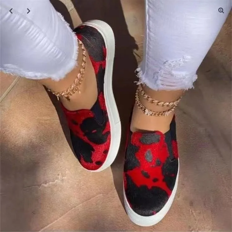 

Cow print faux suede autumn new fashion slip on women flats shoes round toe lady casual loafers plus size penny sneakers