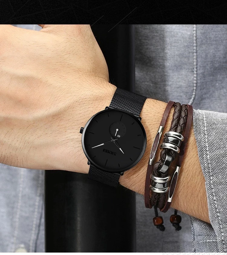 

Skmei 9185 hot selling simple man design minimalist wrist black relojes hombre 3atm wrist men japan movement quartz watch