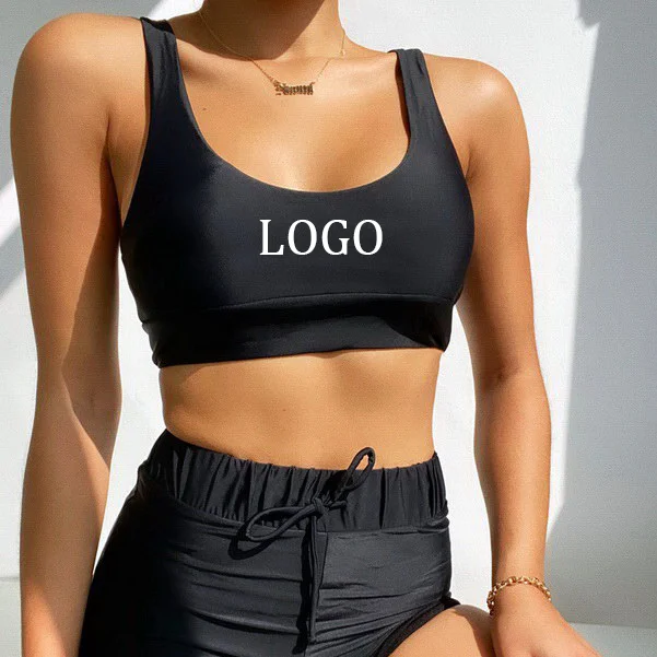 

High Performance Foreign Trade Hot Style Female Split Swimsuit Solid Color Simple High Waist Bikini
