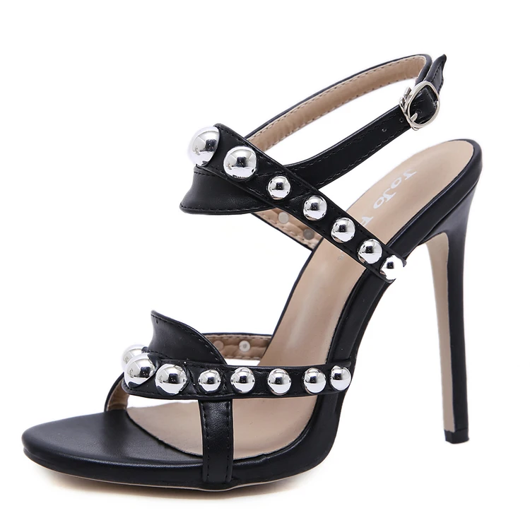 

Big Metal Rivets Women Snakeskin Print Sandals High Thin Heel Lady Party Dress Shoes Ankle Strap Buckle Stiletto Shoes Women, Black snakeskin