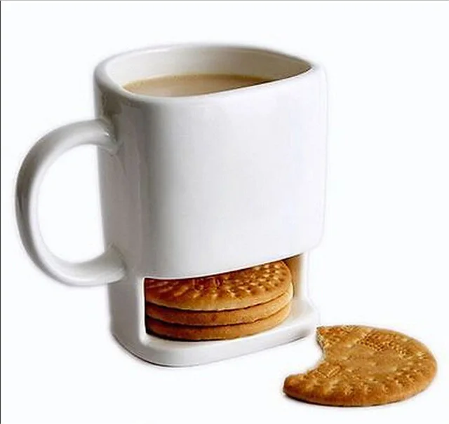 

Custom Logo 250ML Ceramic Biscuits Sublimation Mugs White Coffee Tea Milk Dessert Cup Cookie Holder Side Cookie Pockets Mug, Customized colors acceptable