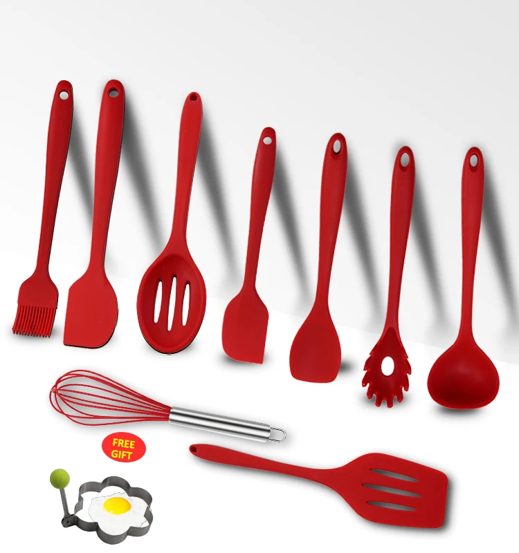 

Hot Sell Red Silicone Buffet Serving Kitchen Accessories Cooking Tools Kitchenware Cookware Set Utensils, Customized