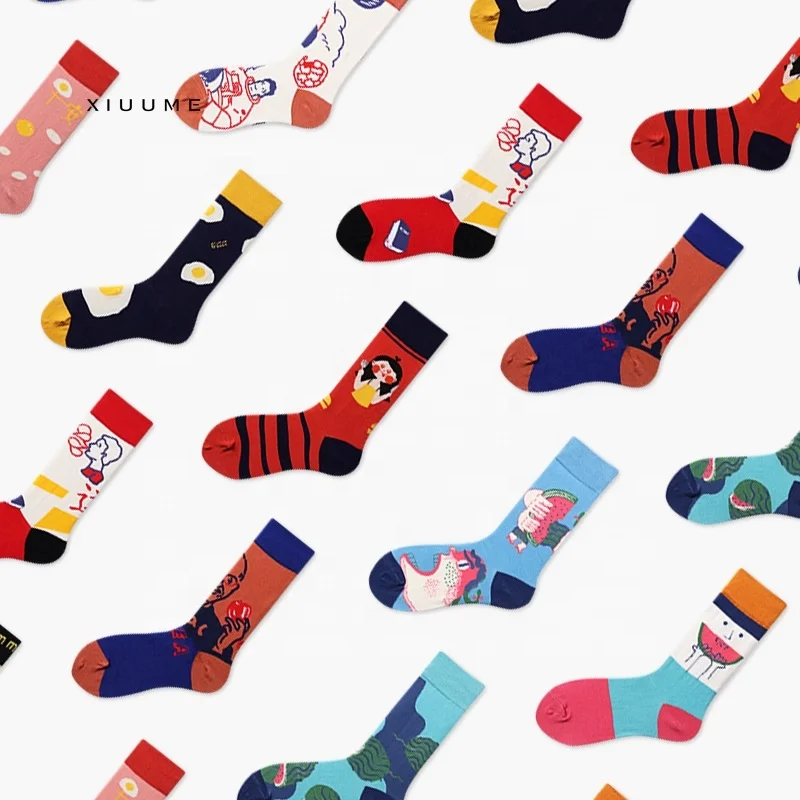 

New 100% cotton colorful women novelty korean funky design socks custom logo men