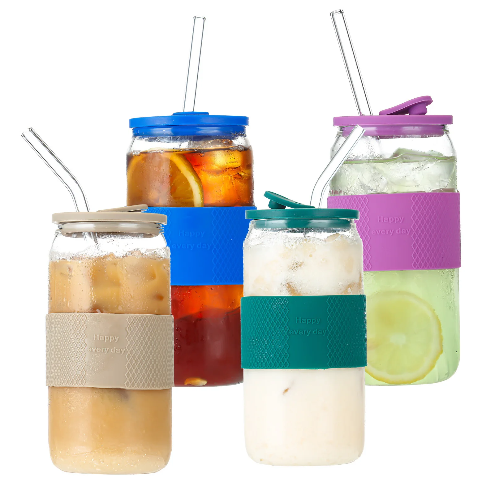 

Customize Glass Cups with Lids and Glass Straw Beer Creative Can Shaped Drinking Glasses Coffee Glasses Cute water bottle