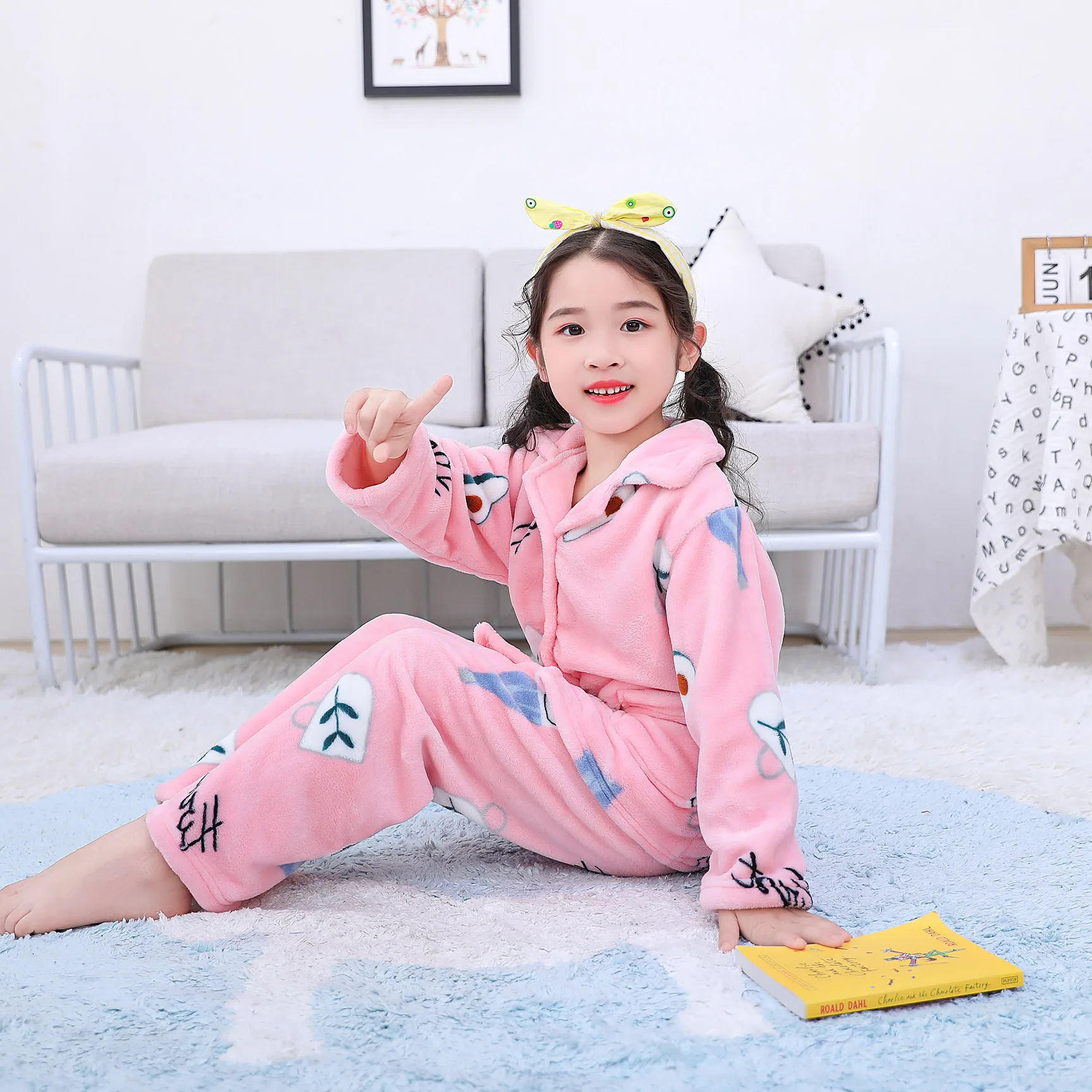 

High Quality Flannel Home Wear Boys Pajama Sets Sleepwear Kids Children Pyjamas Baju Tidur Anak Night Suit For Girls