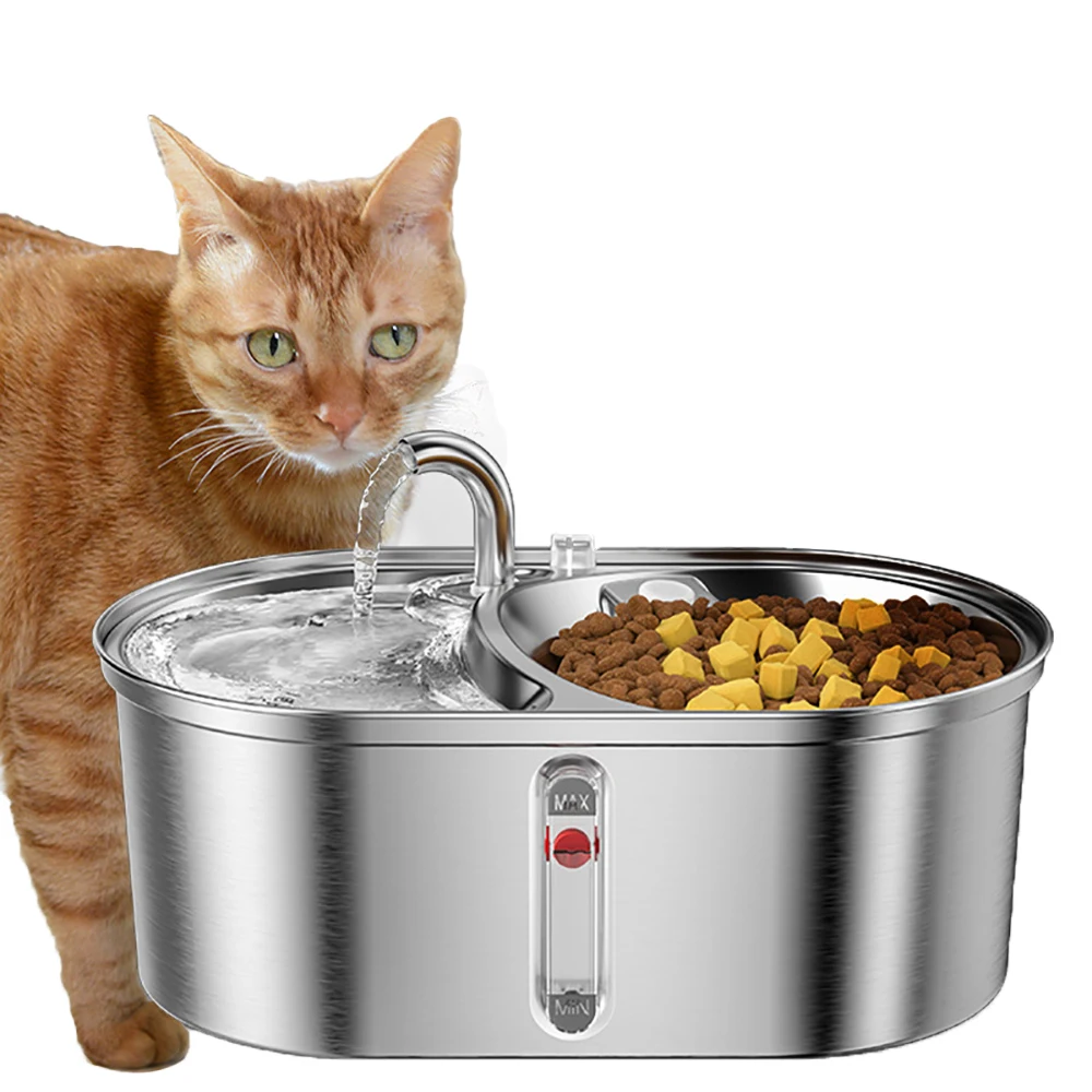 

3L Cat Water Fountain Design Dog Feeder Double Bowl Stainless Steel Smart Feeding Drinking Water Bowl Pet Water Dispenser