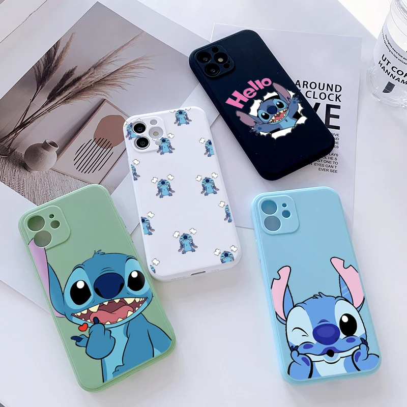 

Cartoon Stitch Phone Case for iPhone 13 12 11 Pro XR X Xs Max 8 7 Mini Frosted Silicone Cases Soft Back Cover, 12design