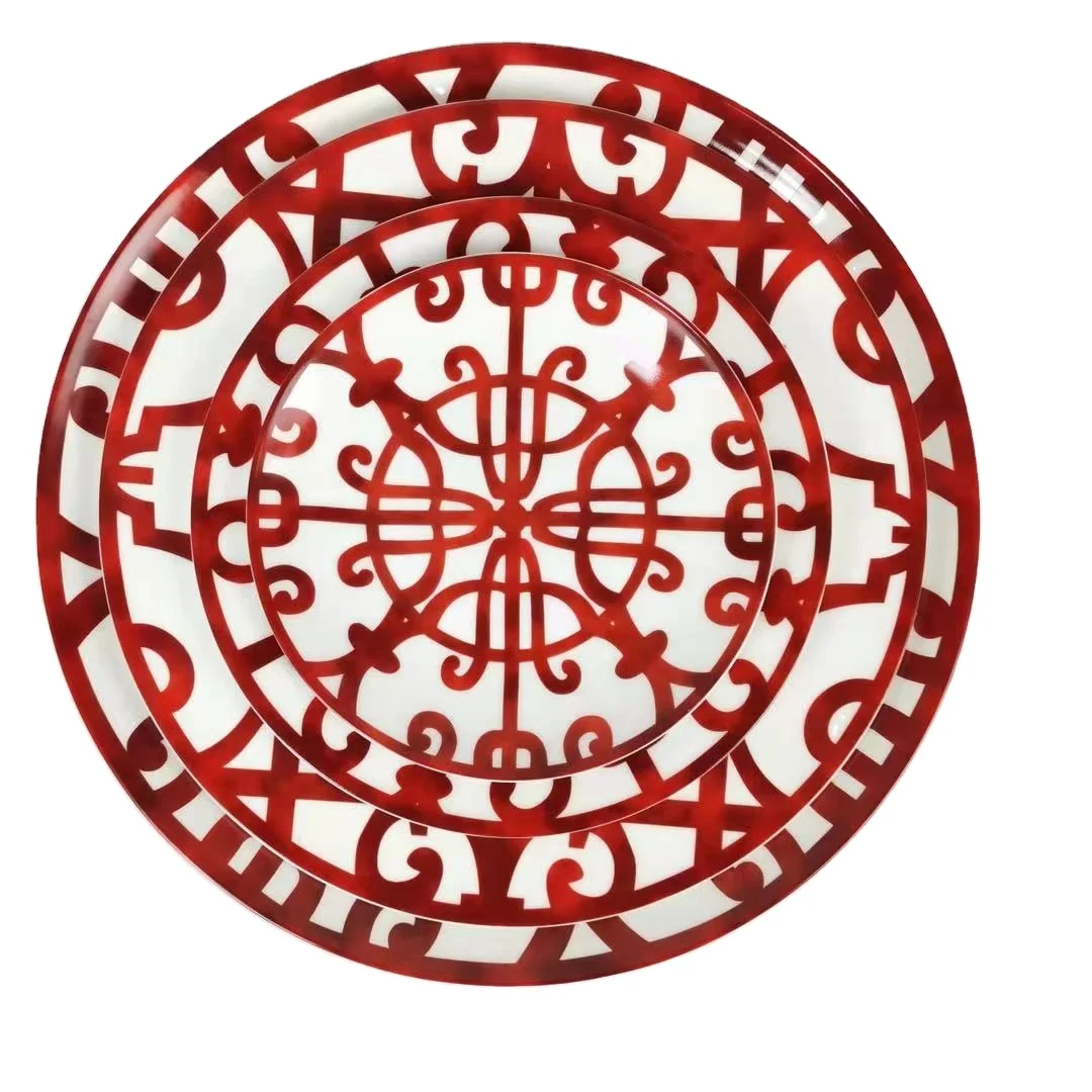 

Red New Year Christmas Wedding Deco China High Quality Ceramics Plates Porcelain Plate Sets, Customized