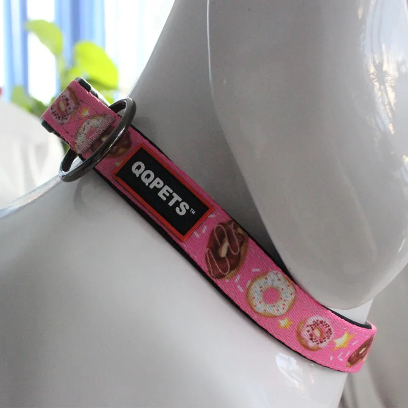 

Sweet Macaron Donut logo pink color pets dog collar minimum order quantity wholesale, Pink,blue,white or customized