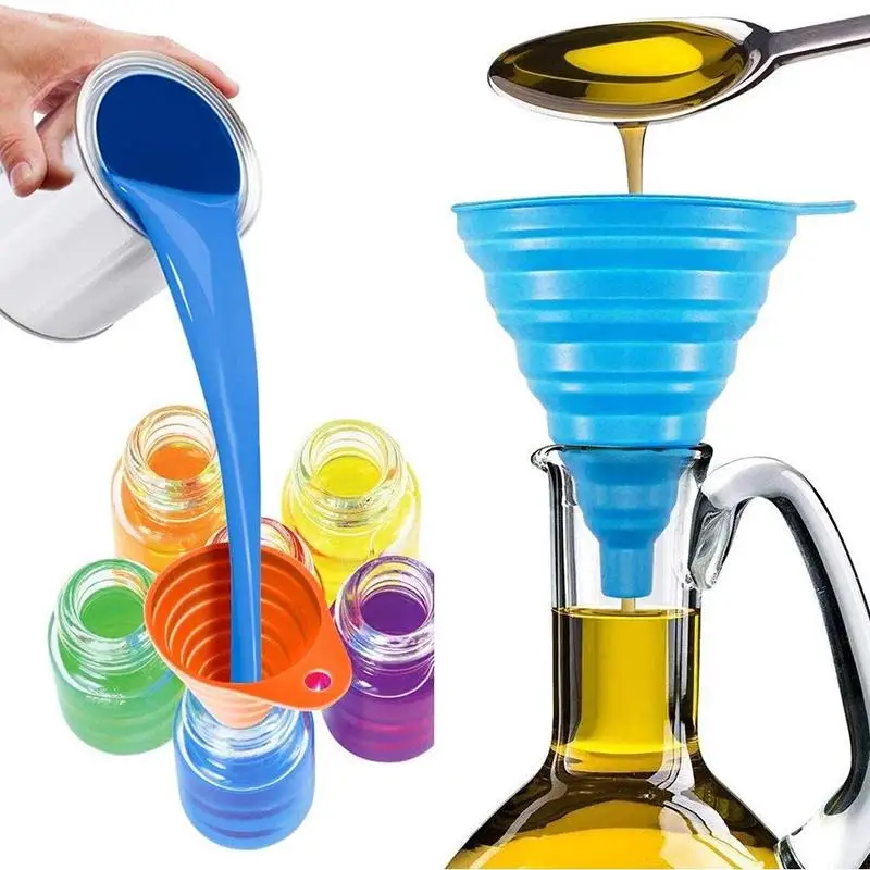 

Kitchen Mini Folding Food Grade Silicon Rubber Foldable Funnels Set Collapsible Silicone Funnel, Any pantone color