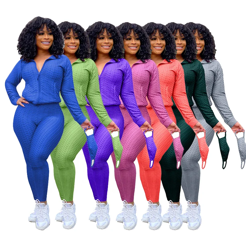 

Women Workout Top And Leggings Active Wear Fitness Tracksuits Waffle Two Piece Set