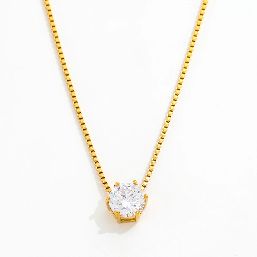 Joolim Jewelry Gold Plated Statement Diamond Pendant Box Chain Choker Necklace Stainless Steel Jewelry Wholesale