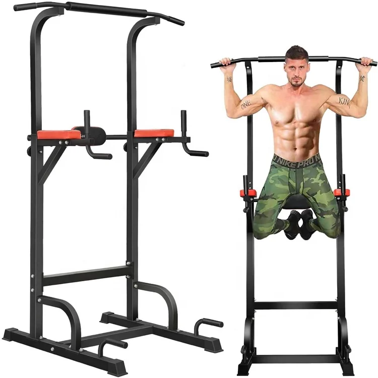 

Wellshow Sport Power Tower Workout Pull Up Dip Station Adjustable Multi-Function Home Gym Fitness Equipment, Black-red