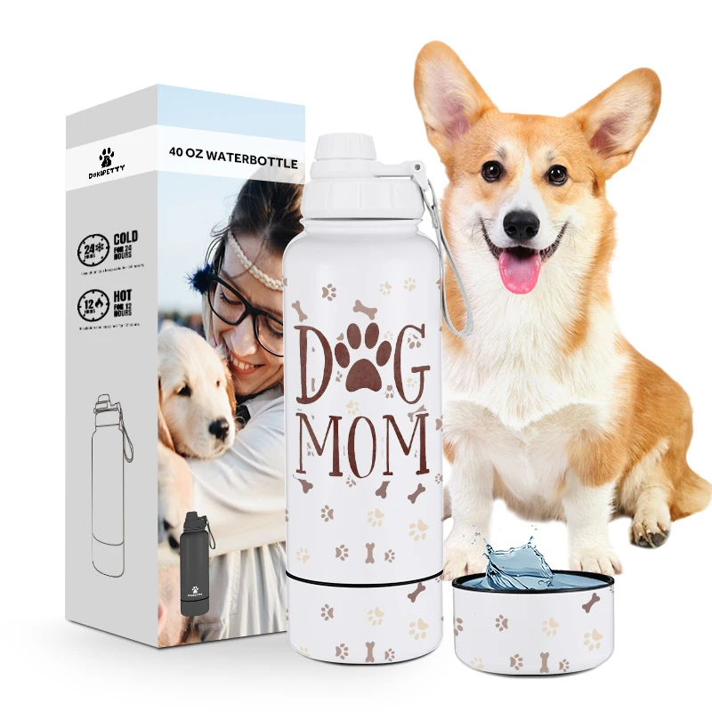 

32oz 40oz Wide Mouth pet Double Walled Sports Water Bottle vacuum flask stainless steel custom logo with New bowl lid container