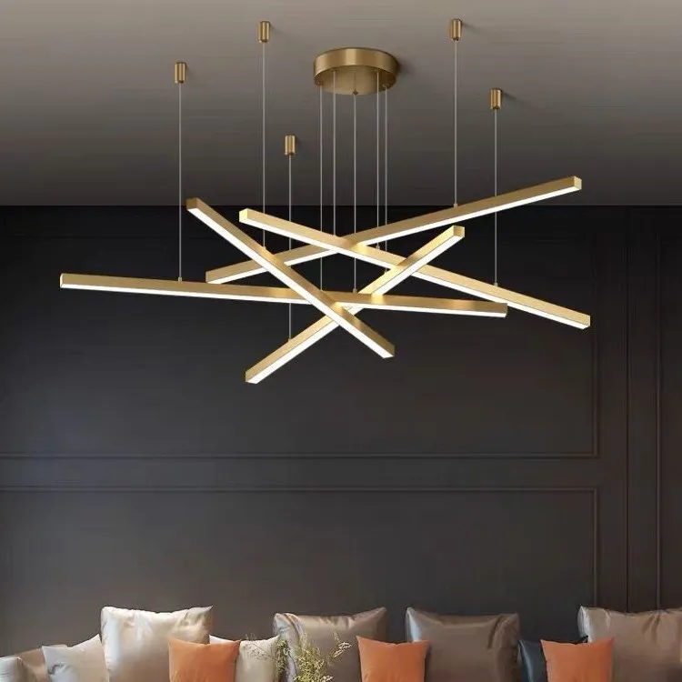 Golden liner led pendant ceiling light golden simple handling lamp for living room decorative pendant lamp office lighting