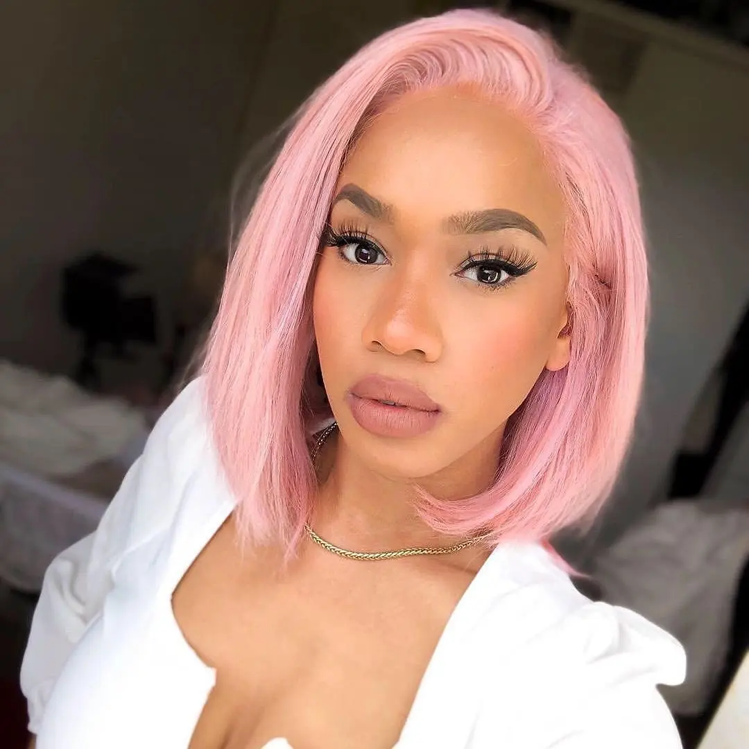 

Short Lace Front Human Hair Wigs PINK PURPLE ORANGE Straight Wavy Curly Wig Brazilian Hair Bob Wig, #4