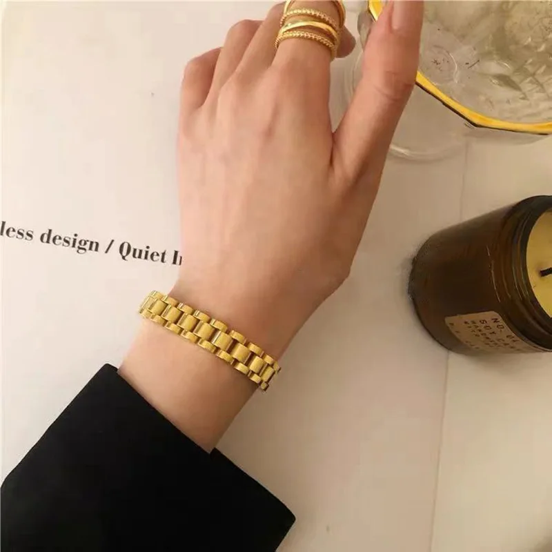 

Fashion Stainless Steel 18K Gold Plated Watchband Link Chain Bracelet Bangle Jewelry Women