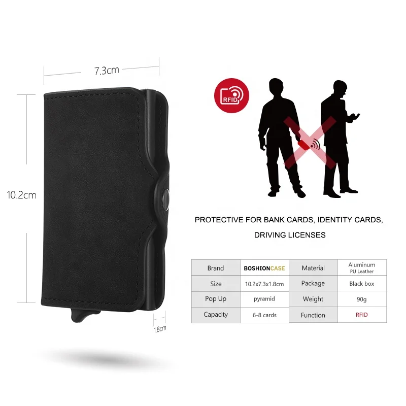 

slim business minimalist pu leather RFID Blocking Wallet Blank aluminum Credit CardHolder Case Men Card Holder With Gift Box