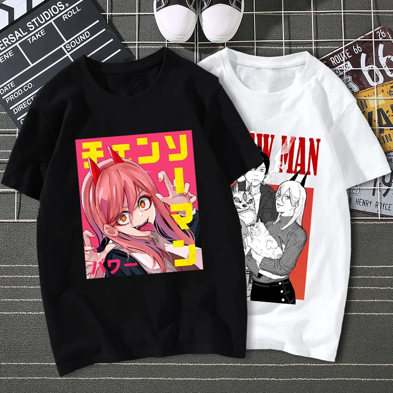 

Japanese Anime Chainsaw Man T-Shirt Man Manga printing Tees Cartoon Pochita Makima Unisex Tops 3XL, Black tee tops
