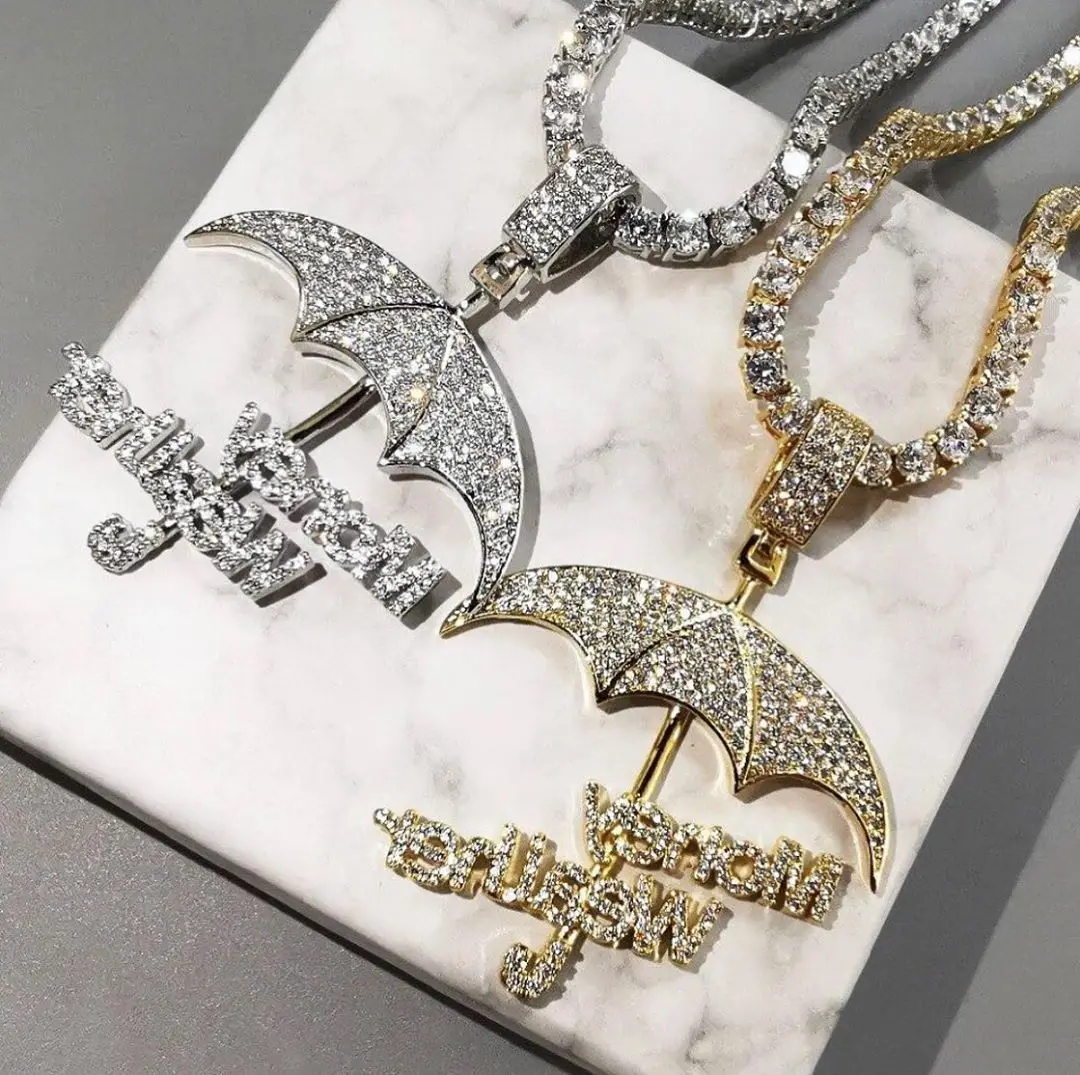 

2020 new top quality hip hop rock punk men boy jewelry micro pave cz tennis chain umbrella pendant necklace, Silver