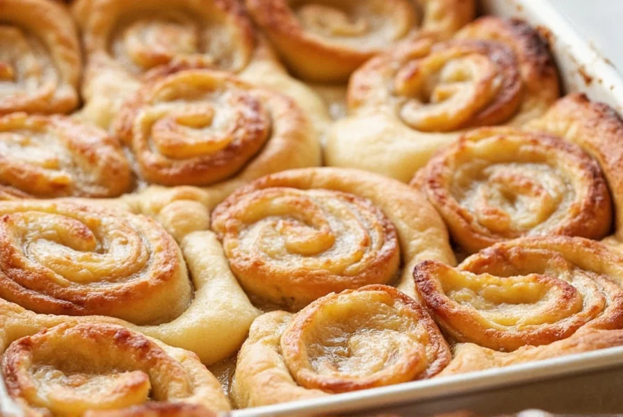 Step-by-step assembly of cinnamon roll apple bake showing apple layer before rolling