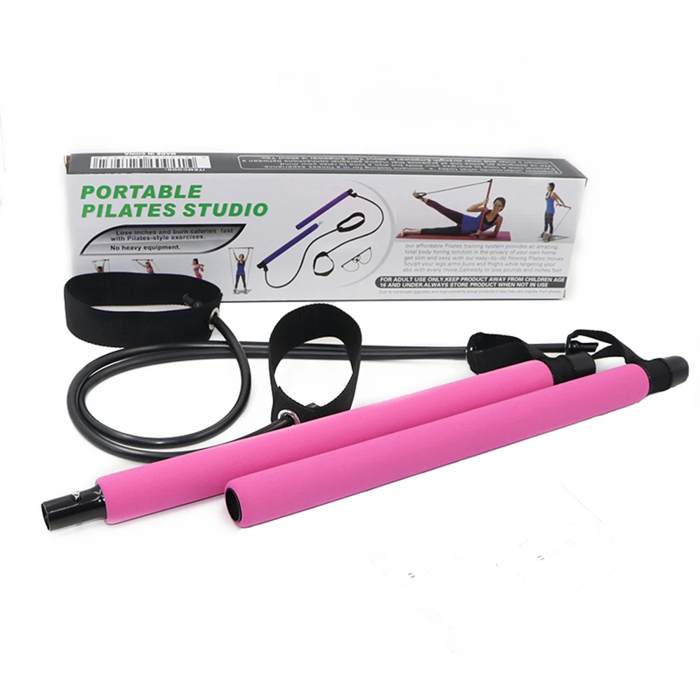 

Portable Fitness Bar Kit With Resistance Bands Foot Loop Yoga Pilates Stick Body Workout Muscle Toning Gym Equiment