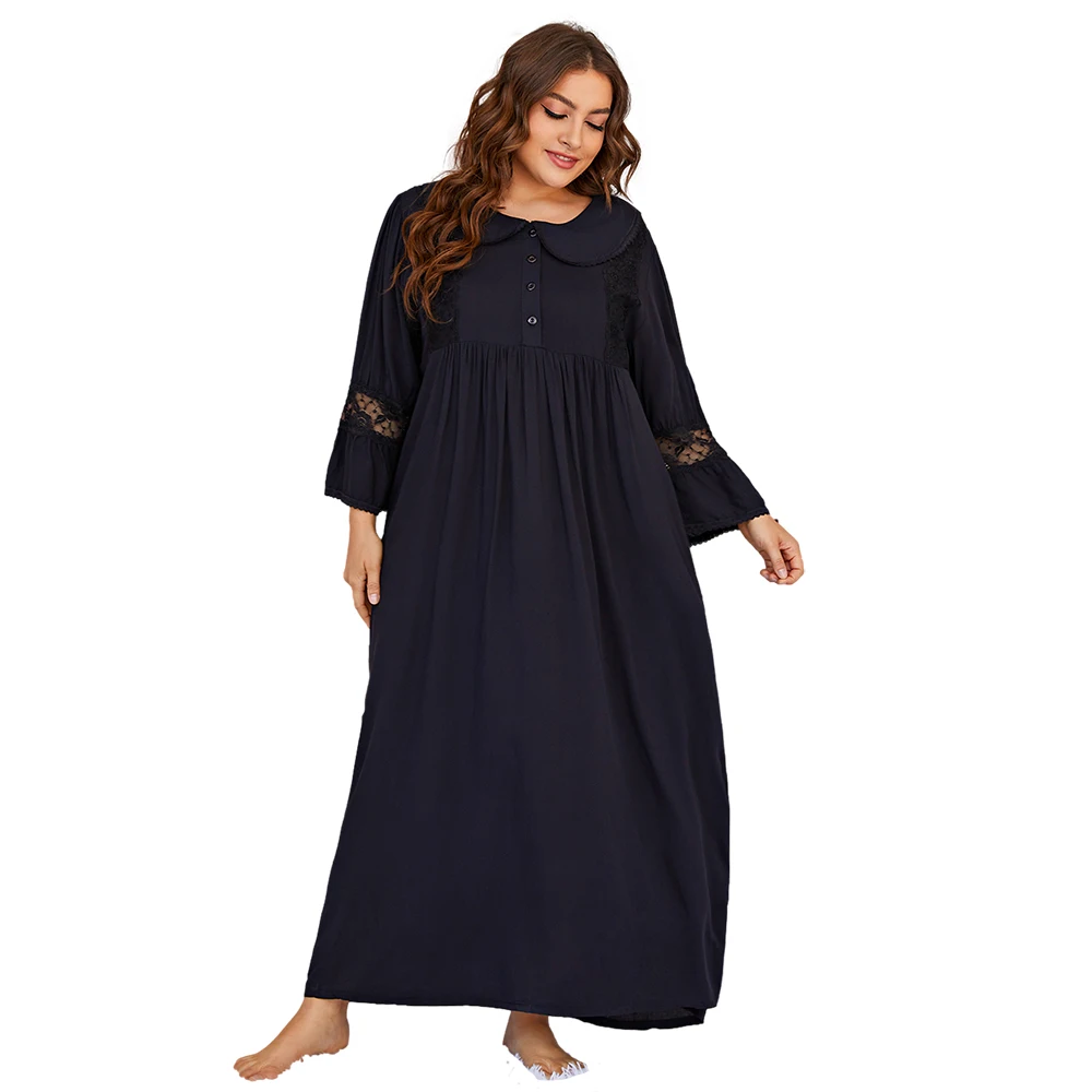 

Logo tags oversize fille robe de nuit long loose woman pajama night house coat sleep dress negligee vintage plus size nightgowns, Black, blue