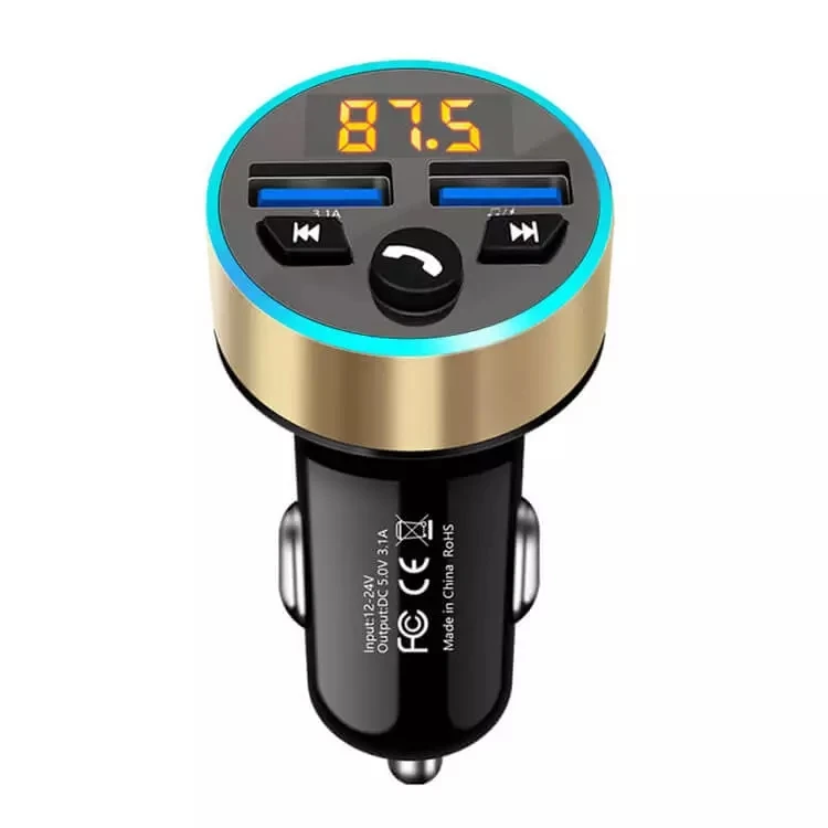 

FM Transmitter LED Car Blue tooth Stereo Autoradio Wireless Handsfree MP3 Player 3.1A Dual USB Fast Charger Car Accessories, Silver gold black