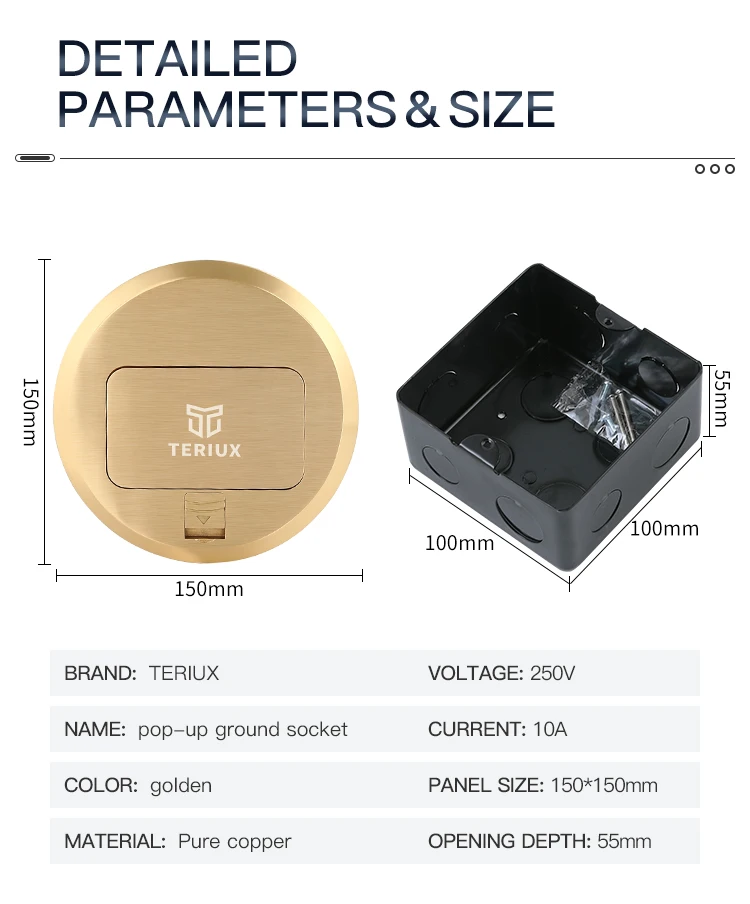 USA Standard brass power 16A round pop-up floor socket box