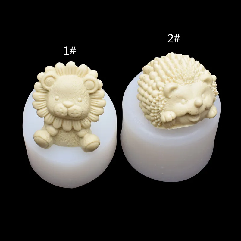 

2 kinds Lion hedgehog animal silicone mold pudding mousse cookie cake diy car decoration mold baking tools, As picture