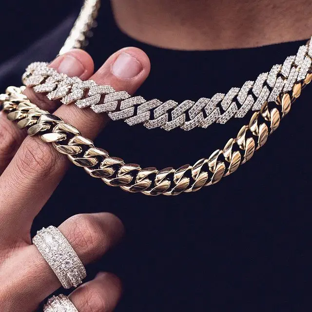 

Custom Miss Jewelry Hip Hop 18K Gold Diamond Necklace Iced Out Cuban Link Chains for Men, 14k 18k gold/rose gold/gun black/white gold