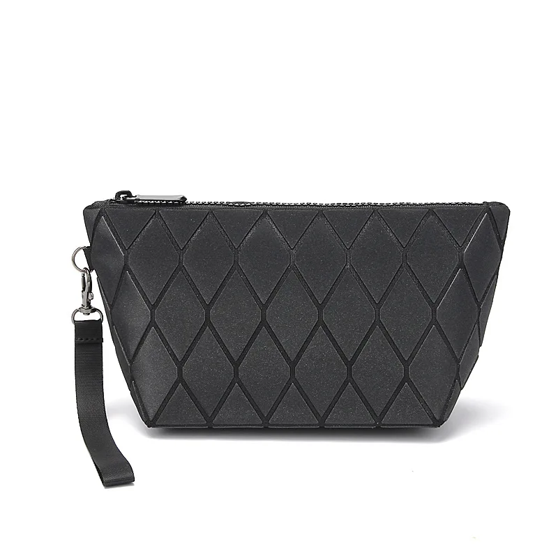 

New Women Pouch Luminous Pu Cosmetic Bag Geometric Rhombic Pattern Makeup Zipper Bags, Luminous color cosmetic bag women pouch
