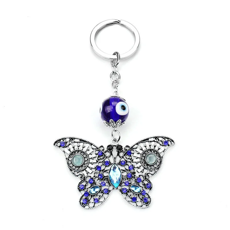 

Hot Sale Customized Logo Decoration Glass Evil Eyes Pendant Butterfly Key Chain