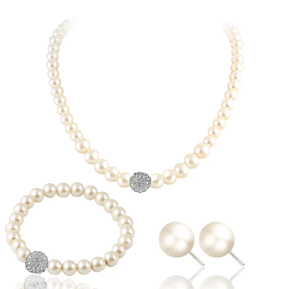 

Fashion Elegant Freshwater Baroque Pearl Bracelet Necklace Earrings Set Pearl Bride Jewelry Set