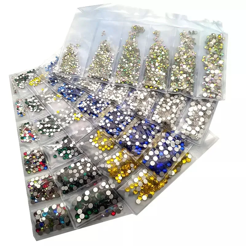 

Multi-size glass nail rhinestones for nail art decorations crystals strass charms partition  rhinestone set, 12 colors