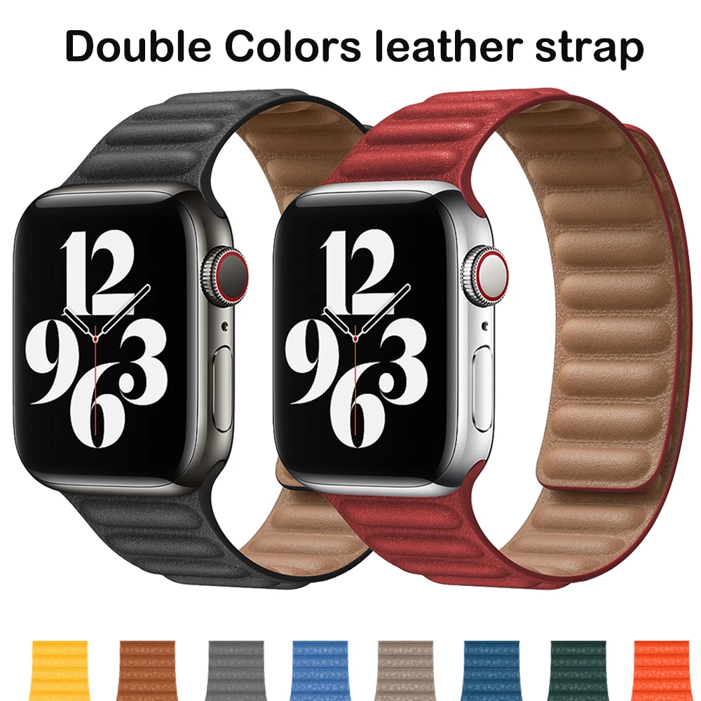 

Original Leather Link Bracelet for Apple watch band Series 6 SE 44mm 40 watchband Magnetic Loop bracelet for iWatch 5 4 3, Optional