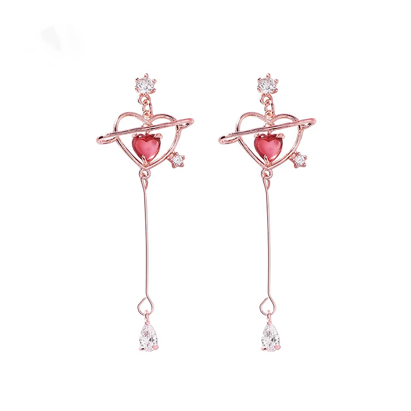 

New Elegant Geometric Heart Crystal Long Drop Earrings For Women Cute Delicate Zircon Party Pendientes Jewelry Gifts