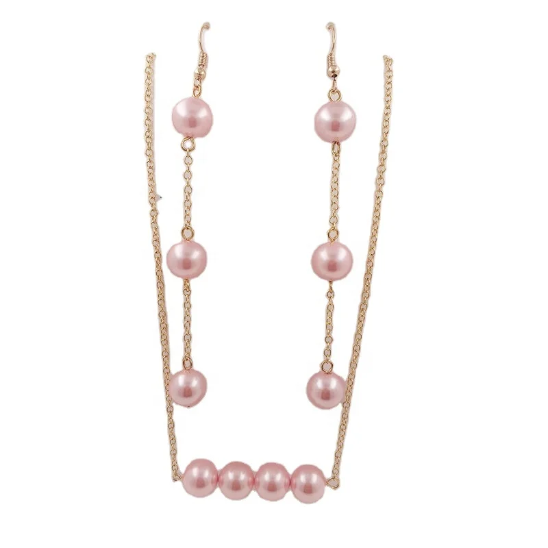 

hawaiian jewelry set design pearl earring samoan jewelry set gold filled long chain pearl set for woman, Gold/silver